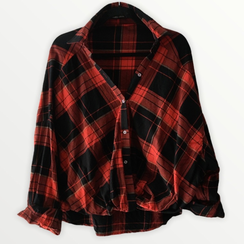 Bashful Monster oversized plaid crop top